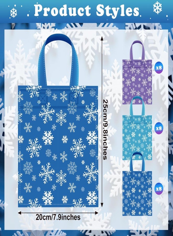 Faccito 24 Pcs Winter Snowflake Gift Bags Christmas Party Favors Bag Purple and Blue Treat Non Woven Bags with Handle for Winter Xmas Princess Holiday Birthday Wonderland Party Supplies Decoration - Image 2